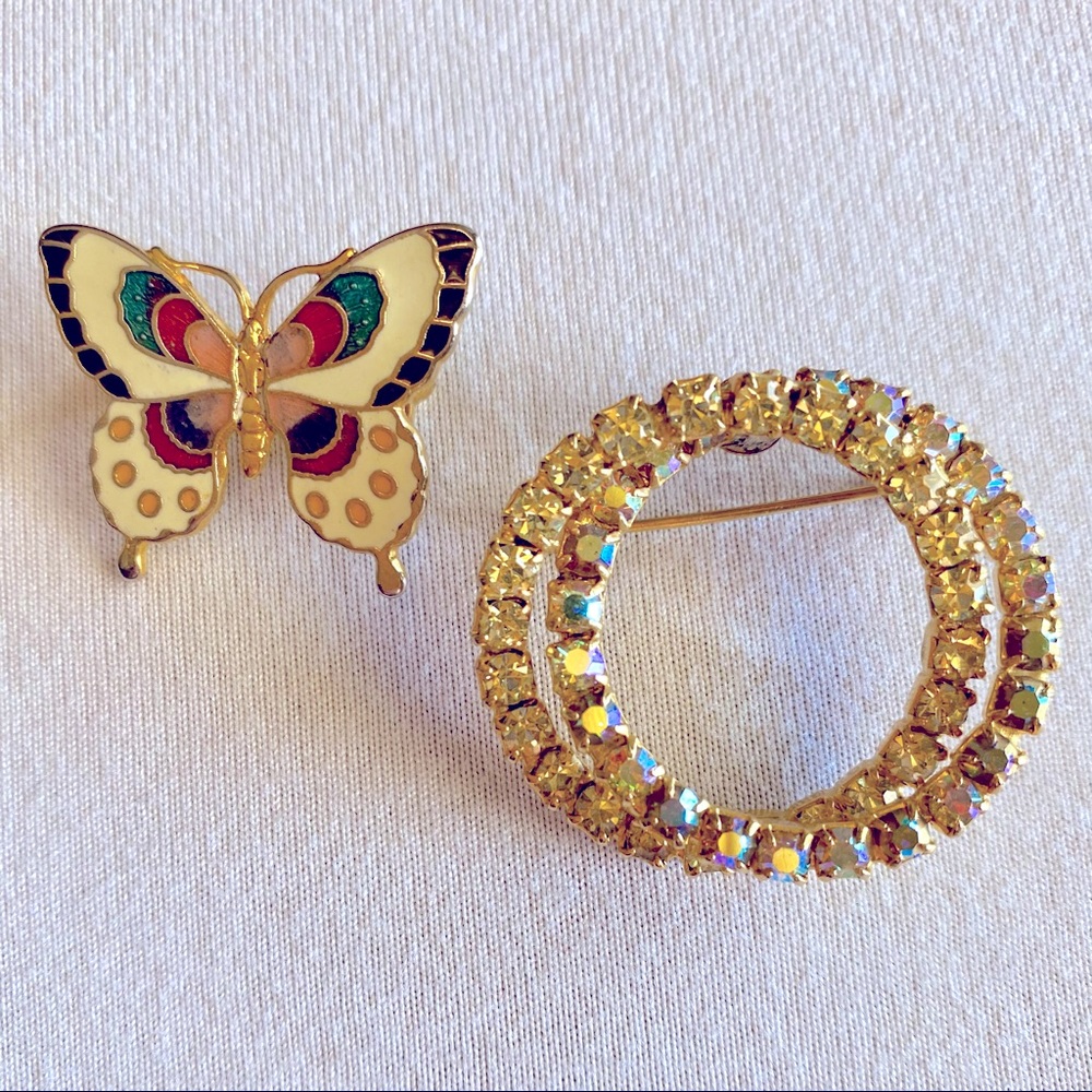 Vintage Butterfly and Dual Circle Brooch Bundle
